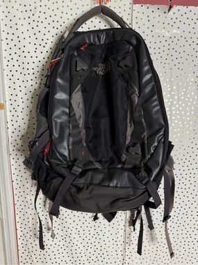 The North Face Black and Gray Men's Backpack with Red Accents
